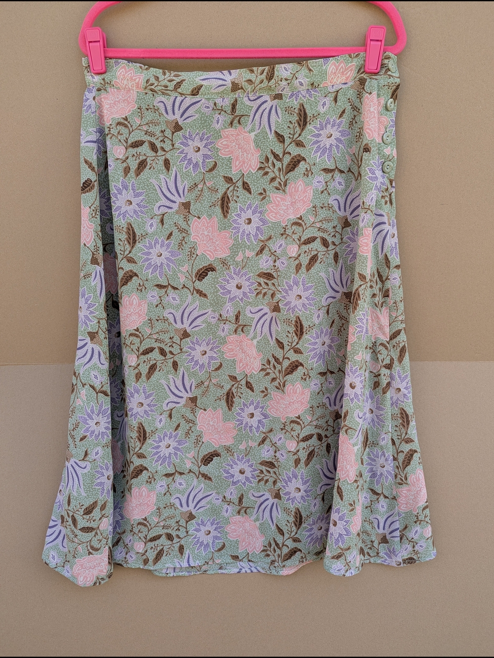 Sag Harbor Vintage Fairycore Floral Midi Skirt Large Sage Pink Purple Cottage